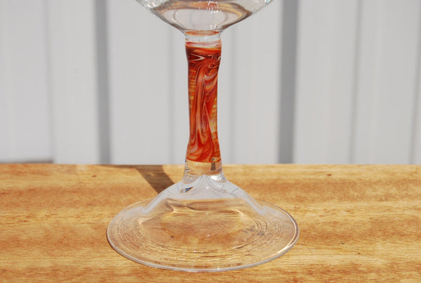 Pair hand blown heavy red Wine Glasses With Clear Stems￼ White Flecks Set  Of 2