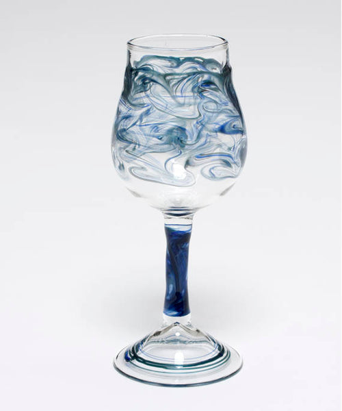 Hand Blown Stemless Wine Glass - Blue/Green Swirl
