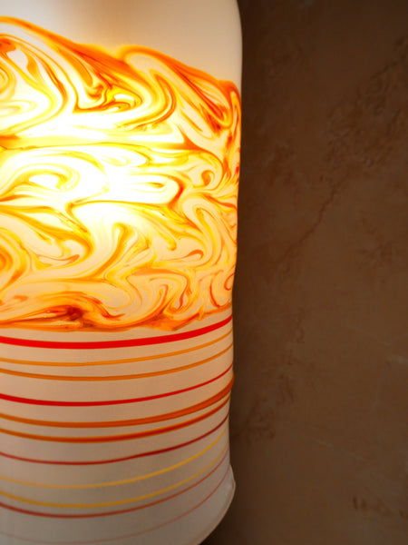 Hand blown Long Pendant Light White and Red