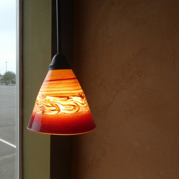 Handblown Red Glass Pendant Light with Swirls