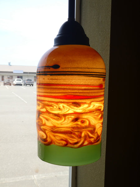 Red, Gold and Green Handblown Borosilicate Glass Pendant Light