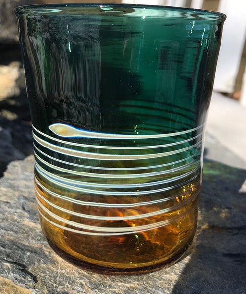 Green and Gold Handblown Cocktail Glass