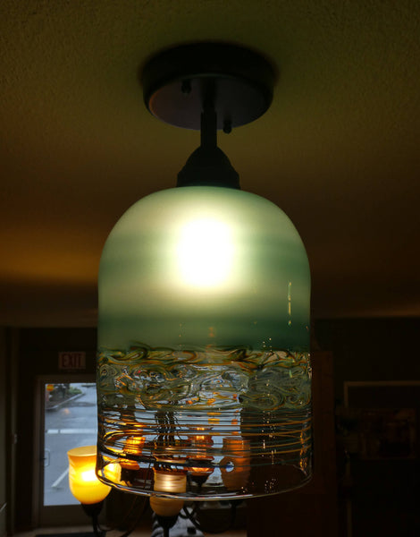 Extra Large Lake Green Handblown Pendant Light