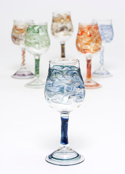Handblown Colored Swirl Wine Glass