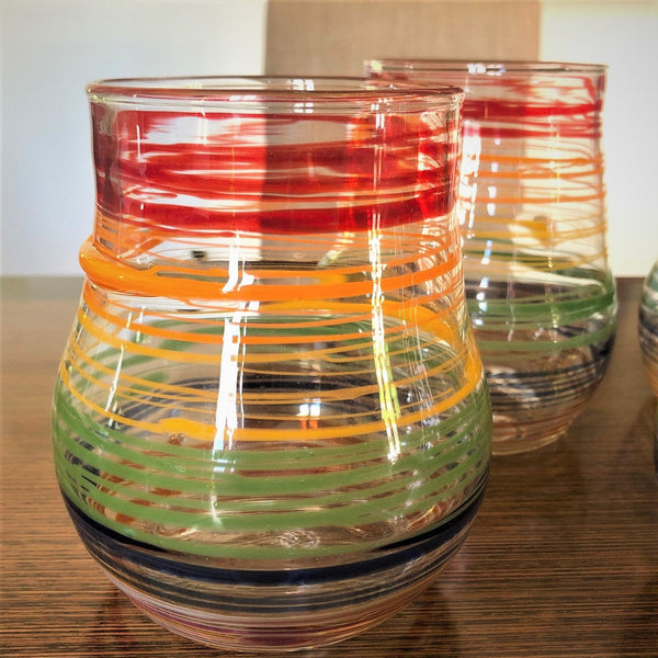 Stemless Wine Glasses in Rainbow Colors. Hand Blown Glass Cocktail